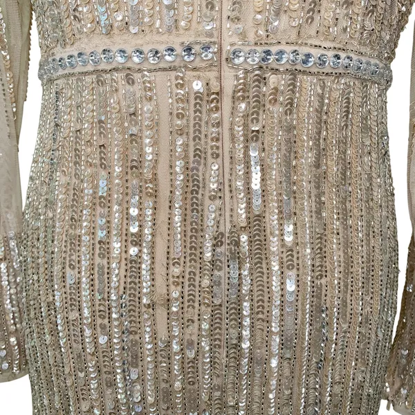 Mac Duggal Rose Gold Sequin Beaded Illusion Trumpet Gown Size 8 NWT FLAWED - Image 9
