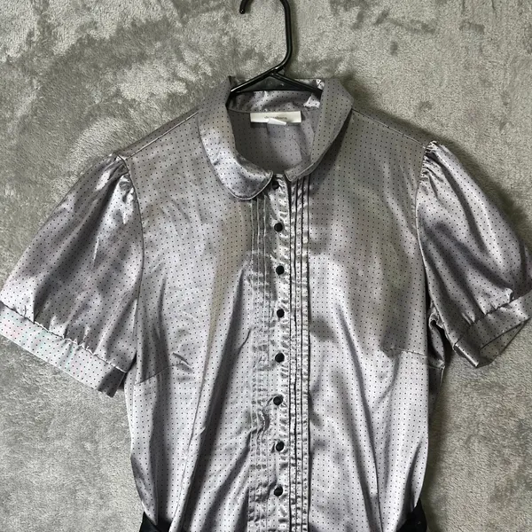Vintage Y2K Futuristic Metallic Silver Gray Blouse Cyber Fairy Grunge Glam Small - Image 3