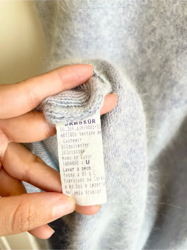 Vintage Y2K Cashmere Blend Sweater Dress Size Small Light Gray Super Fuzzy 2000s - Image 4