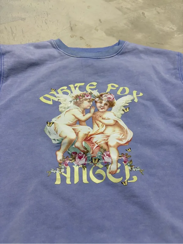 White fox boutique angel Vintage-Style Lavender Graphic Crewneck Sweatshirt s/m - Image 2