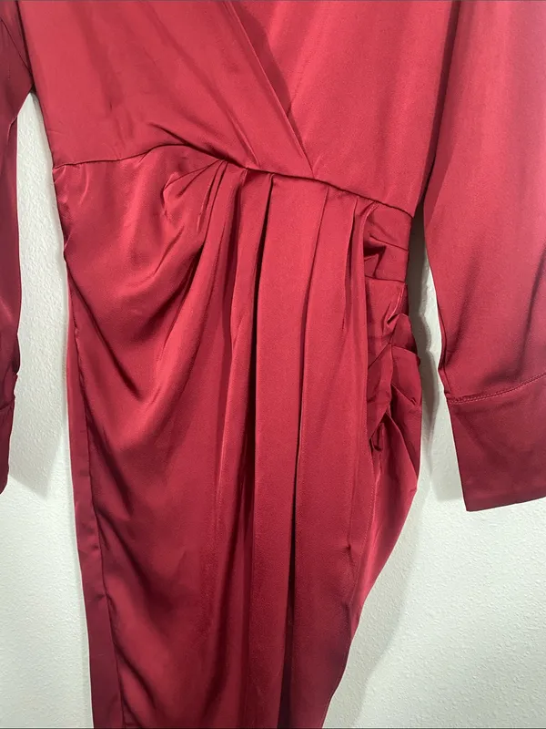 Vici Burgundy Satin Twist-Waist Midi Dress Size Xs - Image 3