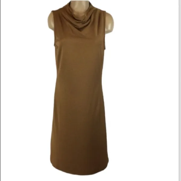 Ron Leal Brown Jersey Sleeveless Drape Cowl Neck Shift Dress 10 - Image 2
