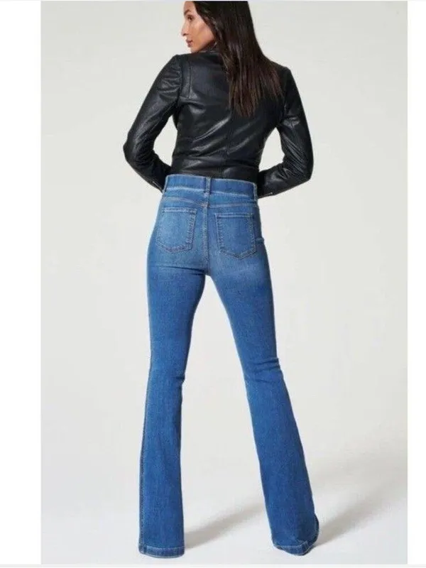SPANX Pull‎ On Flare Jeans in Vintage Indigo Size XL Stretch Denim - Image 2