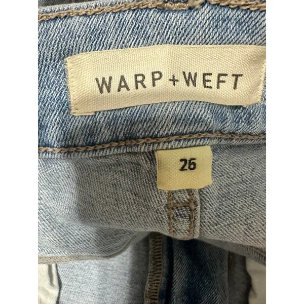 Warp + Weft High Rise Wide Leg Cropped Jeans Light Wash Blue Raw Hem Size‎ 26 - Image 5