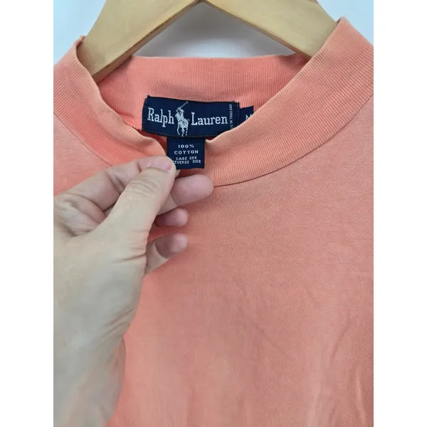 Ralph Lauren T-Shirt Womens M Coral Mock Neck Short Sleeve‎ Cotton Vintage Tee - Image 2