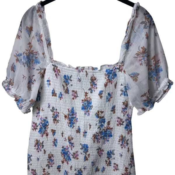 Abercrombie & Fitch Smocked Puff Sleeve Midi Dress Floral Coquette Cottagecore L - Image 7