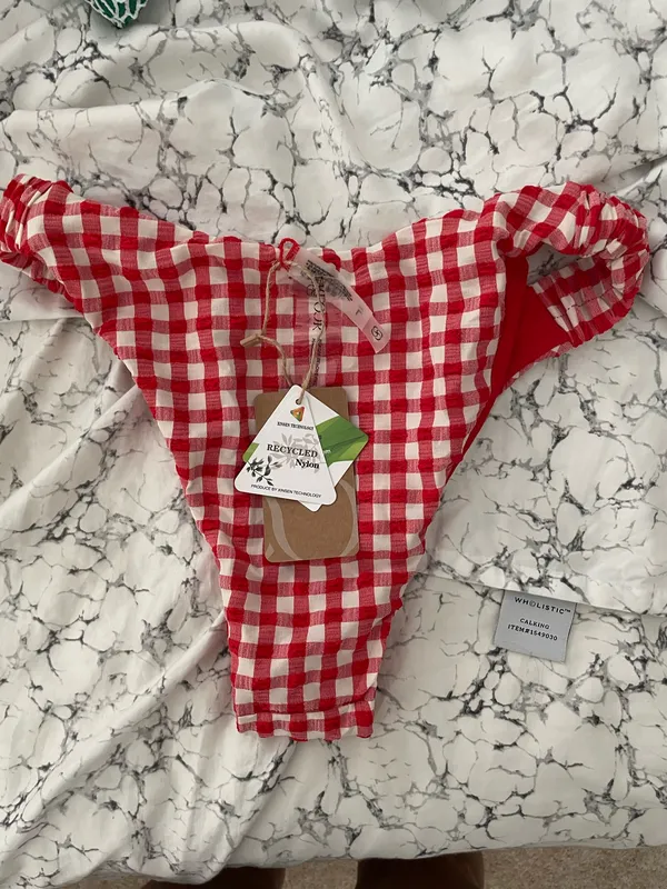 Red Gingham Bikini Bottoms Size L - Image 3