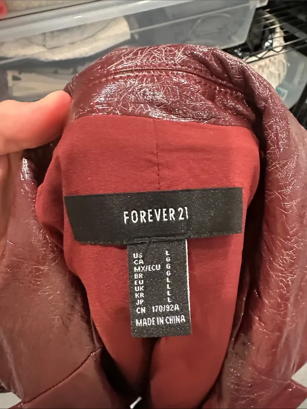 Forever 21 Burgundy faux Leather-Effect Long Blazer - Image 5