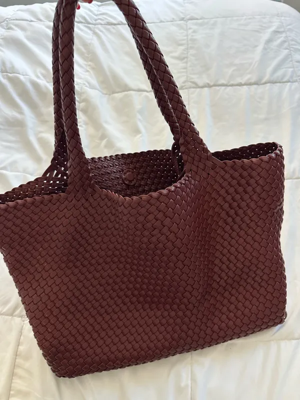 Moda Luxe Maroon Woven Tote Bag - Image 3