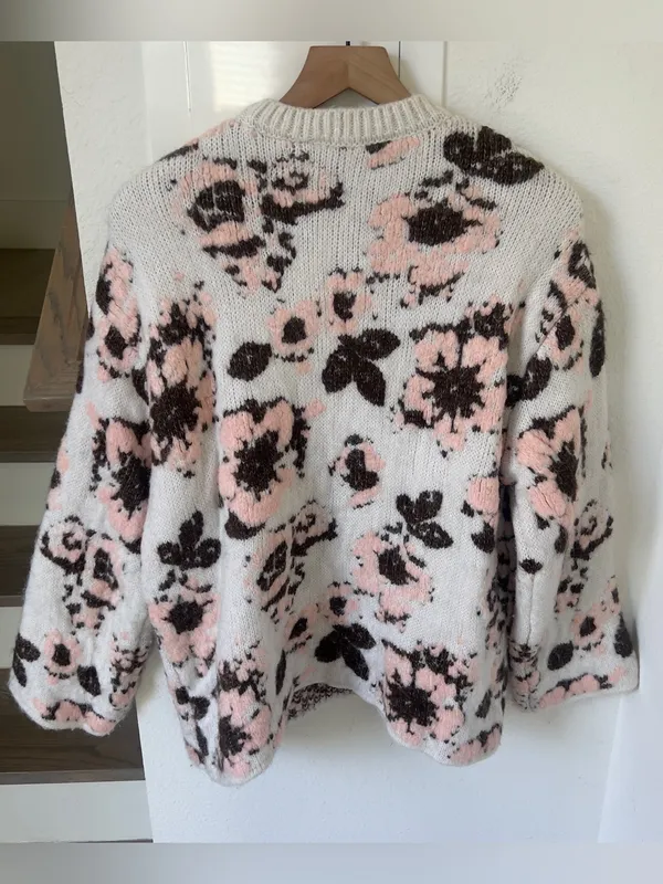 Zara Floral Print Jacquard Knit Chunky Sweater - Image 3