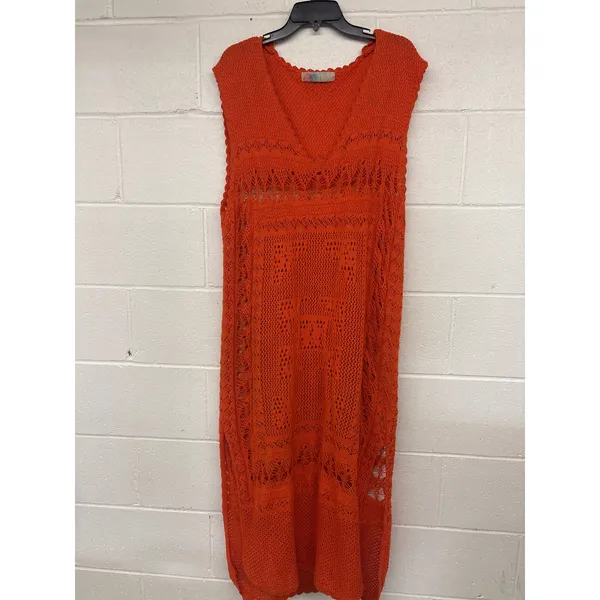 Free People FP Beach Sz L Orange Emma Fauxchet Knit Sleeveless Boho Midi Dress - Image 5
