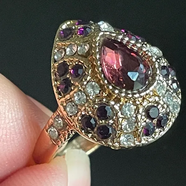 Water drop purple crystal CZ gold plated ring size 7.5 - Image 6