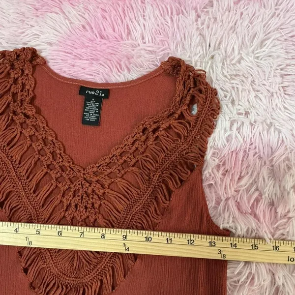 Rue 21 Crochet Fringe‎ Sleeveless Top Blouse Festival Boho Chic Tank - Image 4