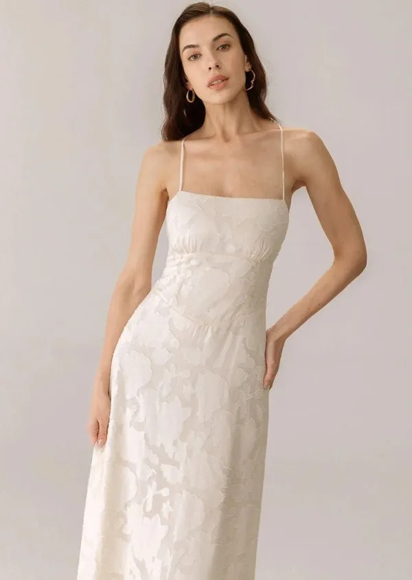 Rihoas Apricot Jacquard Corset Slip Maxi Dress - Image 2