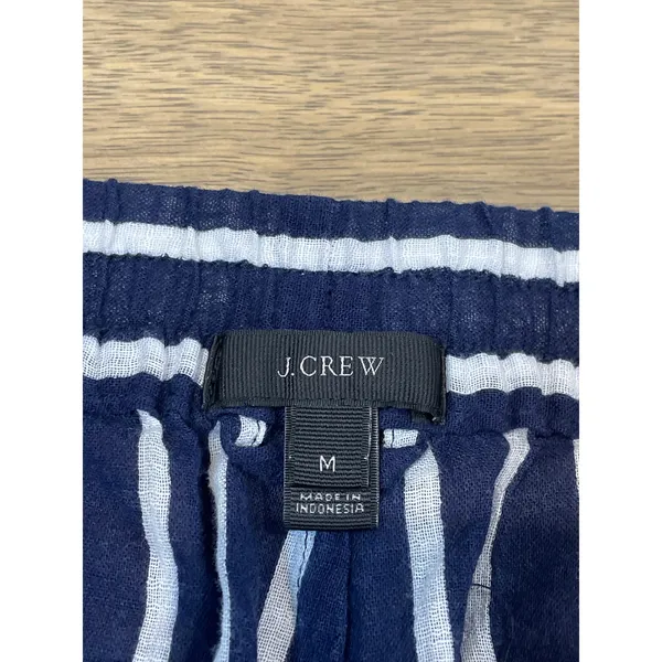 J.Crew Navy & White Striped Wide‑Leg Cotton Pants with Drawstring Waist Size M - Image 3