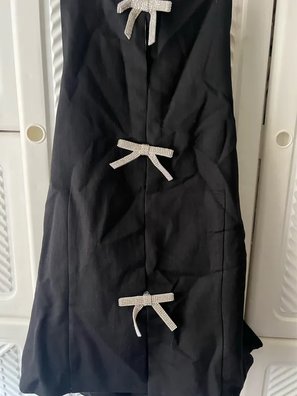 Boutique Black Halter Top with Silver Bows - Image 4