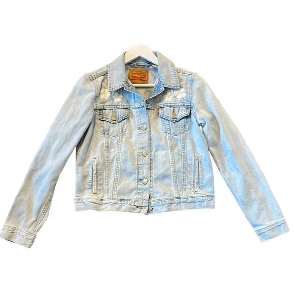 Levi’s cotton denim jacket with white embroidered flowers M - Image 6