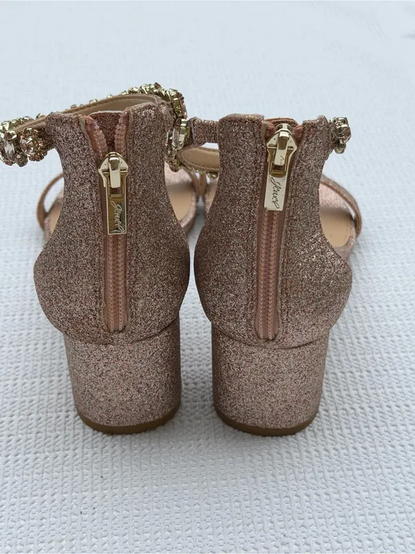 Jewel Badgley Mischka Women’s 8 Rose Gold Glitter Block Heel Sandals - Image 6