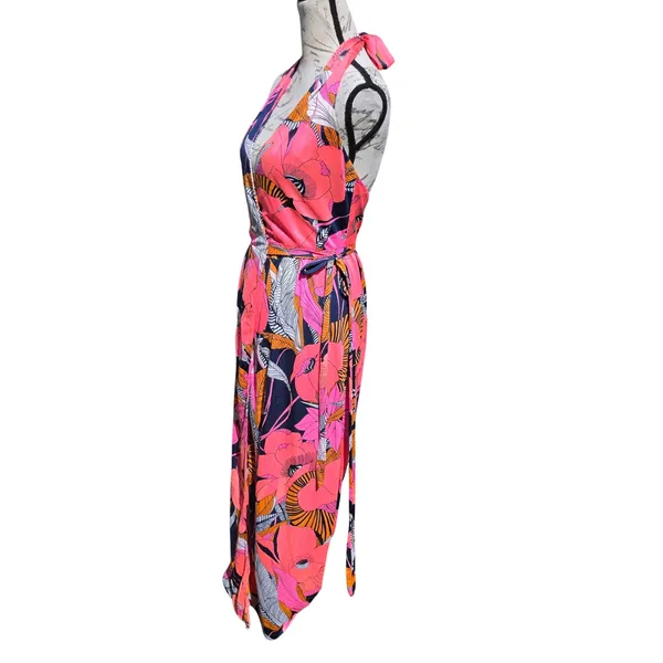 Calypso Bermuda Pink Floral Halter Wrap Maxi Dress Size 8 Fits Small - Image 4