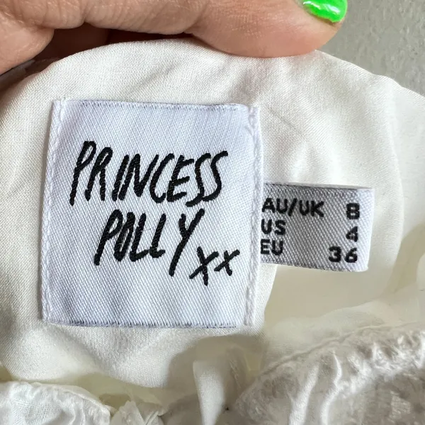 Princess Polly White‎ Puff Sleeve Smocked Tiered Dress Cottagecore Sz 4 - Image 5