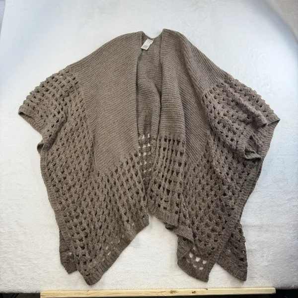 Soft‎ Surroundings OS Sweater Cardigan Knit Shawl Wrap Poncho Boho Brown Cozy - Image 2