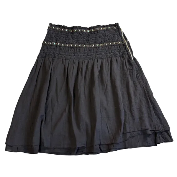 Hard Tail Western USA Mini Skirt Womens XS Black Gauze Beaded Smocked Boho - Image 2