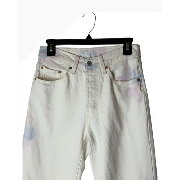 Levi's 501 Straight Leg Jeans Women 26 White Tie Dye Denim Button Fly Hippie - Image 4