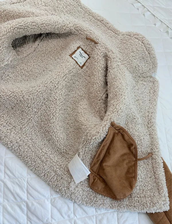 Abercrombie & Fitch XS Faux Shearling Aviator Moto Jacket Brown Teddy Y2K Cozy - Image 8