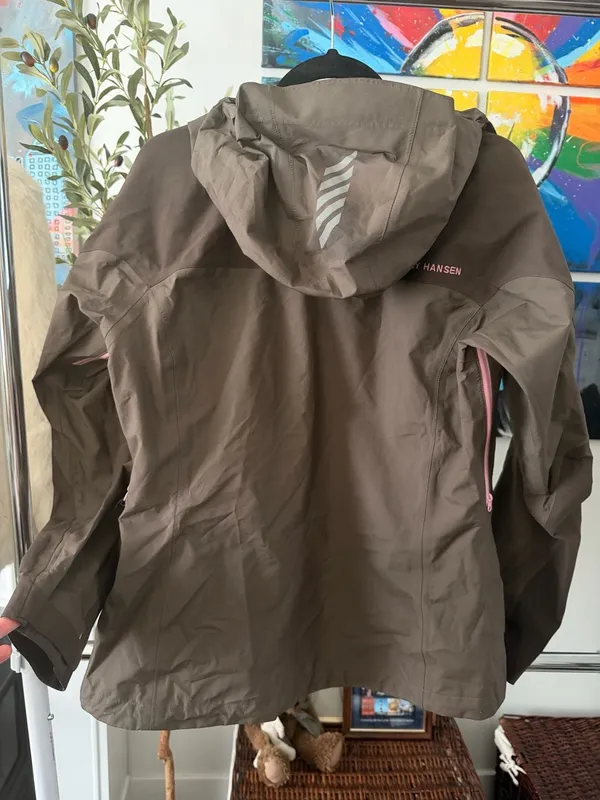 Brown & Pink Hooded Rain Jacket Size M Waterproof Shell Helly Hansen Ekolou - Image 6