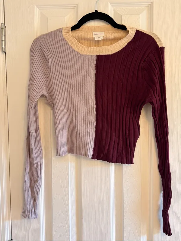 Find Me Now‎ Free People Bowie Color Block Dark Mauve Long Sleeve Shirt Medium - Image 2