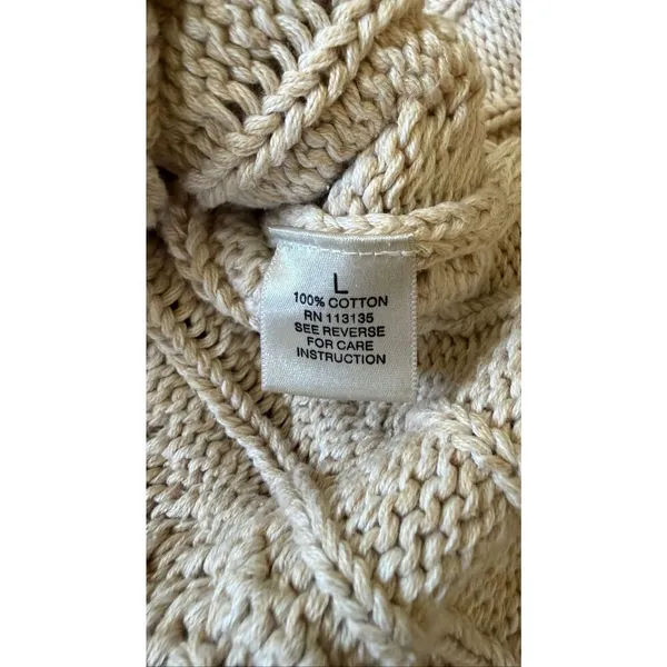 Leo & Nicole Women’s Cable Knit Cotton Sweater Shawl Collar Beige L - Image 6