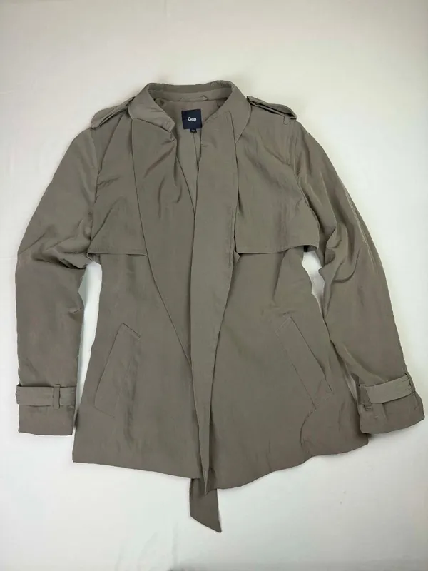 Gap Modern Gray Lightweight Open Front Belted Trench Coat Size Medium - Image 6