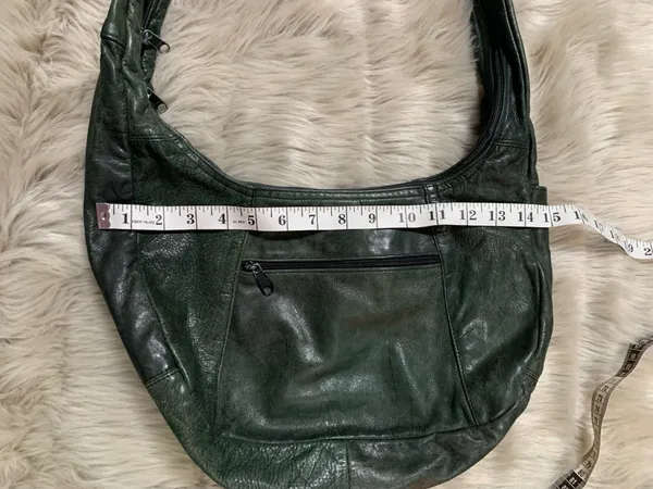 Dark green leather hobo shoulder bag purse - Image 12
