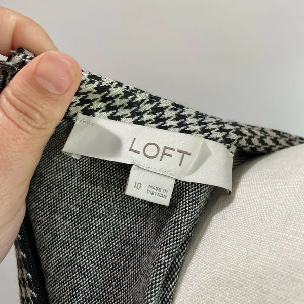 Loft Houndstooth Ruffle Posh Trim Mini‎ Dress Black and White Size 10 - Image 6