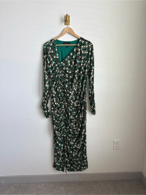 ELOQUII Green Abstract Print Ruched Midi Maxi Dress Long Sleeve Size 18 - Image 2