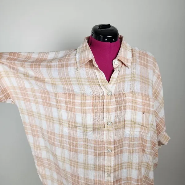 American Eagle Linen Blend Oversized Plaid Shirt - Image 8
