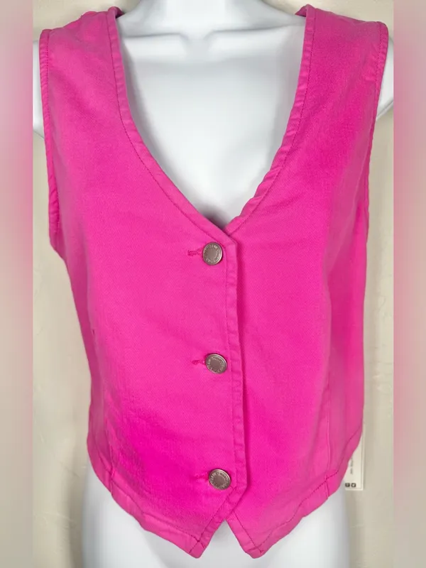 Judy Blue Pink Denim Stretchy Waistcoat Vest Size Medium - Image 7