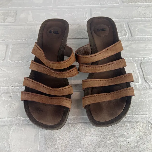 Teva Sandals Ysidro Slides Womens 8 Brown Slip On Wedge Cork Heel Casual 1015118 - Image 8