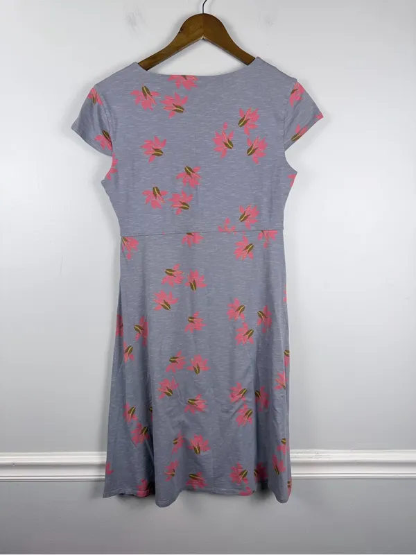 Toad & Co Rosemarie floral grey blue dress size medium - Image 5