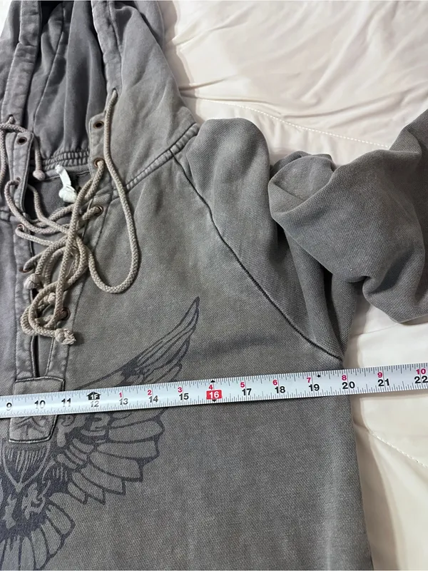 We The Free Women's Gray Lace-Up Hooded Pullover Hoodie - Size L - Image 12