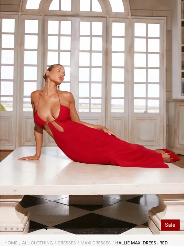 Peppermayo Red Halter Cutout Maxi Dress - Image 4