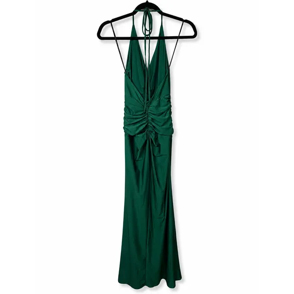 NEW Lulus Zaniya Emerald Green Ruched Halter Open Back Mermaid Maxi Dress XS - Image 8