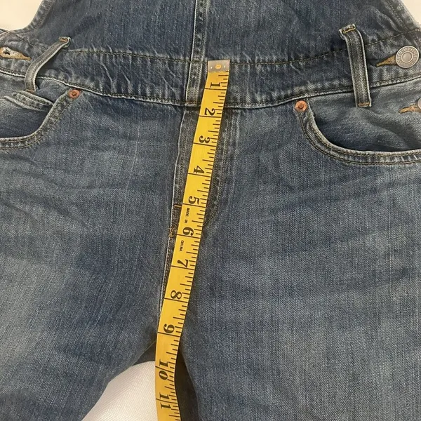 Levis Overalls Womens Small Blue Cotton Denim Bib Straight Leg Distressed Jeans - Image 11