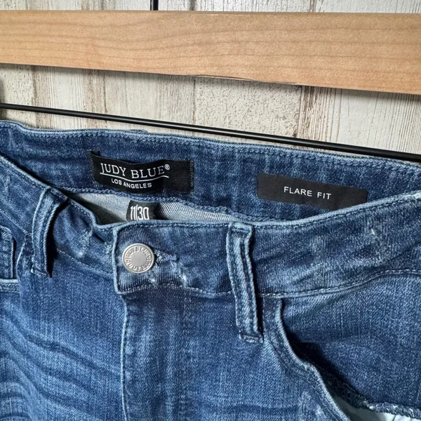 Judy Blue High Waist Distressed‎ Medium Wash Denim Jeans Flare Womens 11/30 - Image 5
