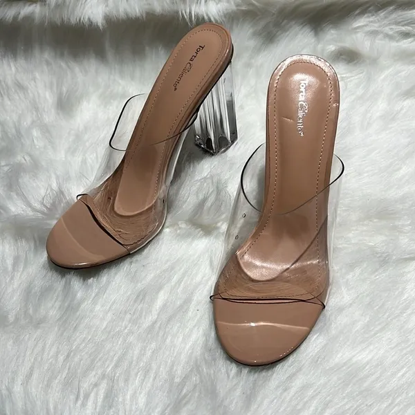 Torta Caliente (Size 8.5M) Clear/Nude Open Toe‎ Slip-on Block Heel. B76 - Image 3