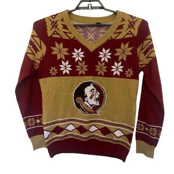 Foco FSU Seminoles Ugly Christmas Womens Sweater XL Retro VNeck Tailgate Holiday - Image 2