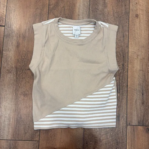 Anthropologie Maeve Womens M Tan Stripe Ribbed Muscle Tank Summer Classic Sporty - Image 3