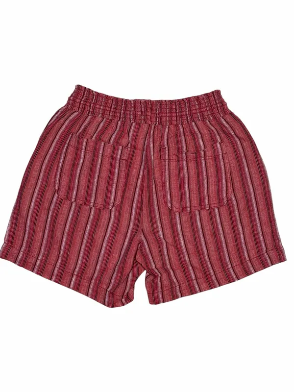 Briggs Striped Linen Blend Drawstring Shorts Red Beachy Summer XS - Image 4