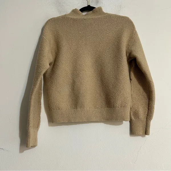 J. Crew Factory Mockneck Cable Sleeve Sweater Light Khaki Neutral Preppy Minimal - Image 6
