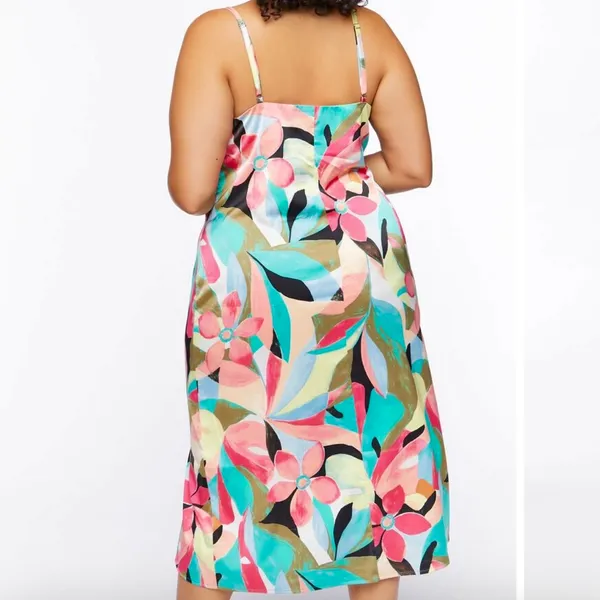 NWT Floral Satin Cowl Neck Midi Slip Dress with Slit - Size 0X / 12 - Image 4